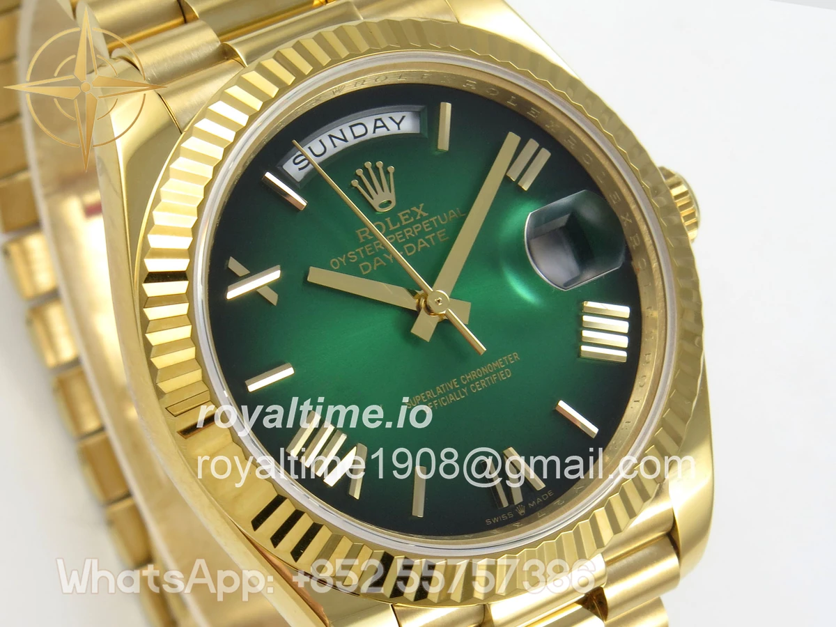 Rolex Day Date 40 YG 228238 QF Green Ombre Roman Dial on President Bracelet A2836 V6 (200g) - Image 4