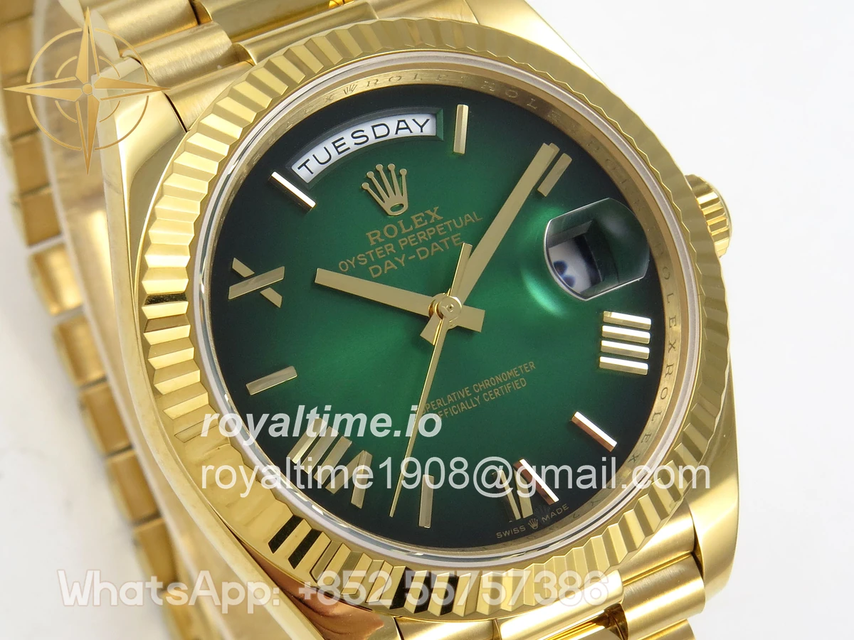 Rolex Day Date 40 YG 228238 QF Green Ombre Roman Dial on President Bracelet VR3255 V8 (190g) - Image 4