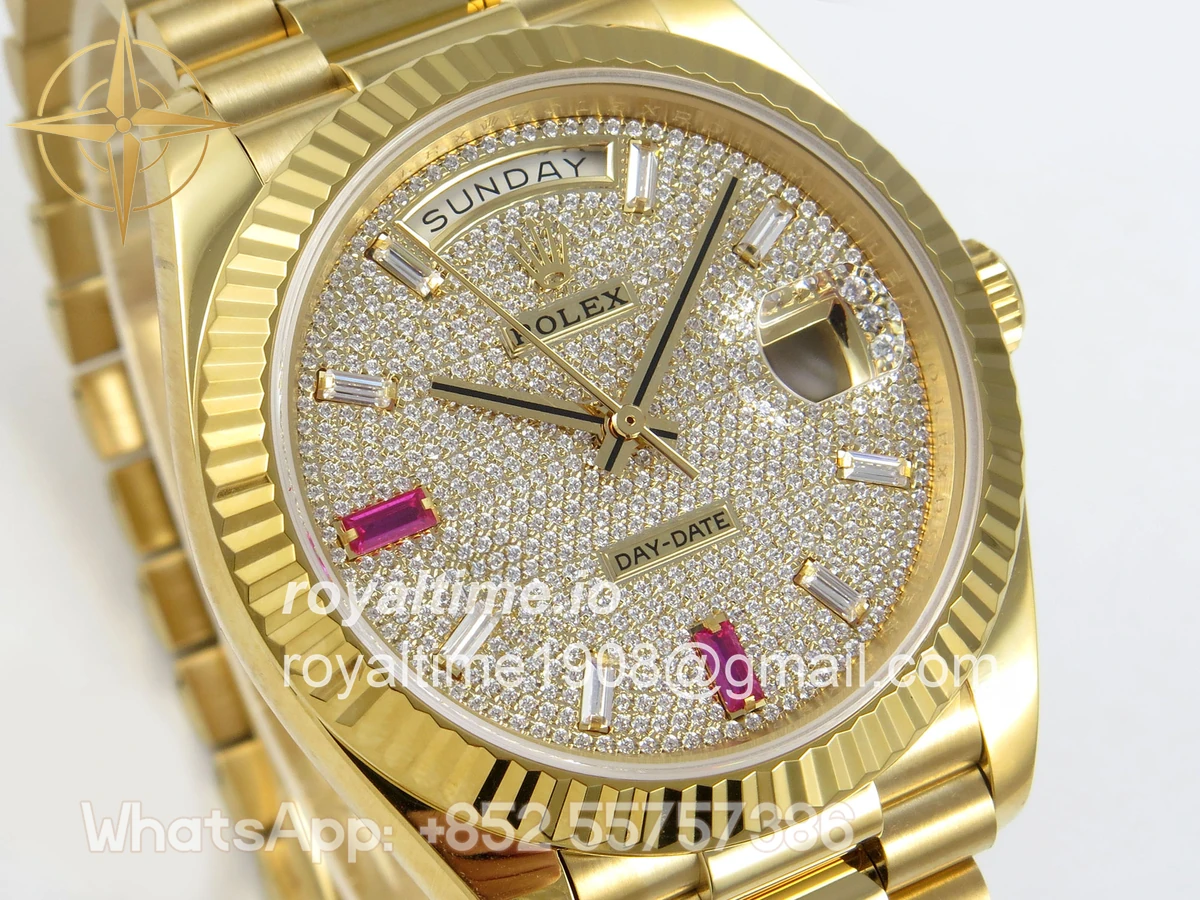 Rolex Day Date 40 YG 228238 QF Pave Diamond And Ruby Dial on President Bracelet A2836 V6 (200g) - Image 4