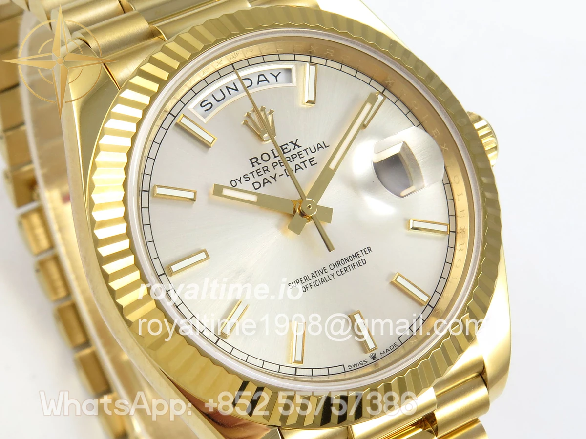 Rolex Day Date 40 YG 228238 QF Silver Stick Dial on President Bracelet A2836 V6 (200g) - Image 4
