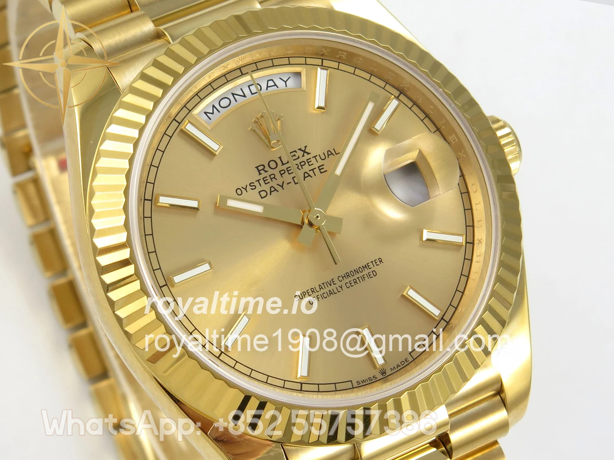 Rolex Day Date 40 YG 228238 QF YG Stick Dial on President Bracelet A2836 V6 (200g) - Image 4