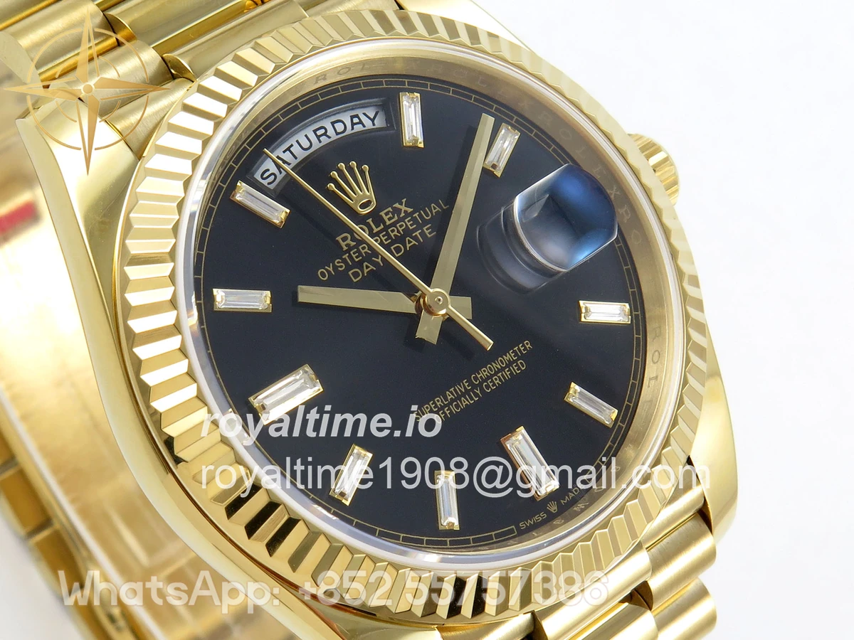 Rolex Day Date 40 YG TMF Black Diamonds Dial on President Bracelet VR3255 (Weighted) 208g - Image 4