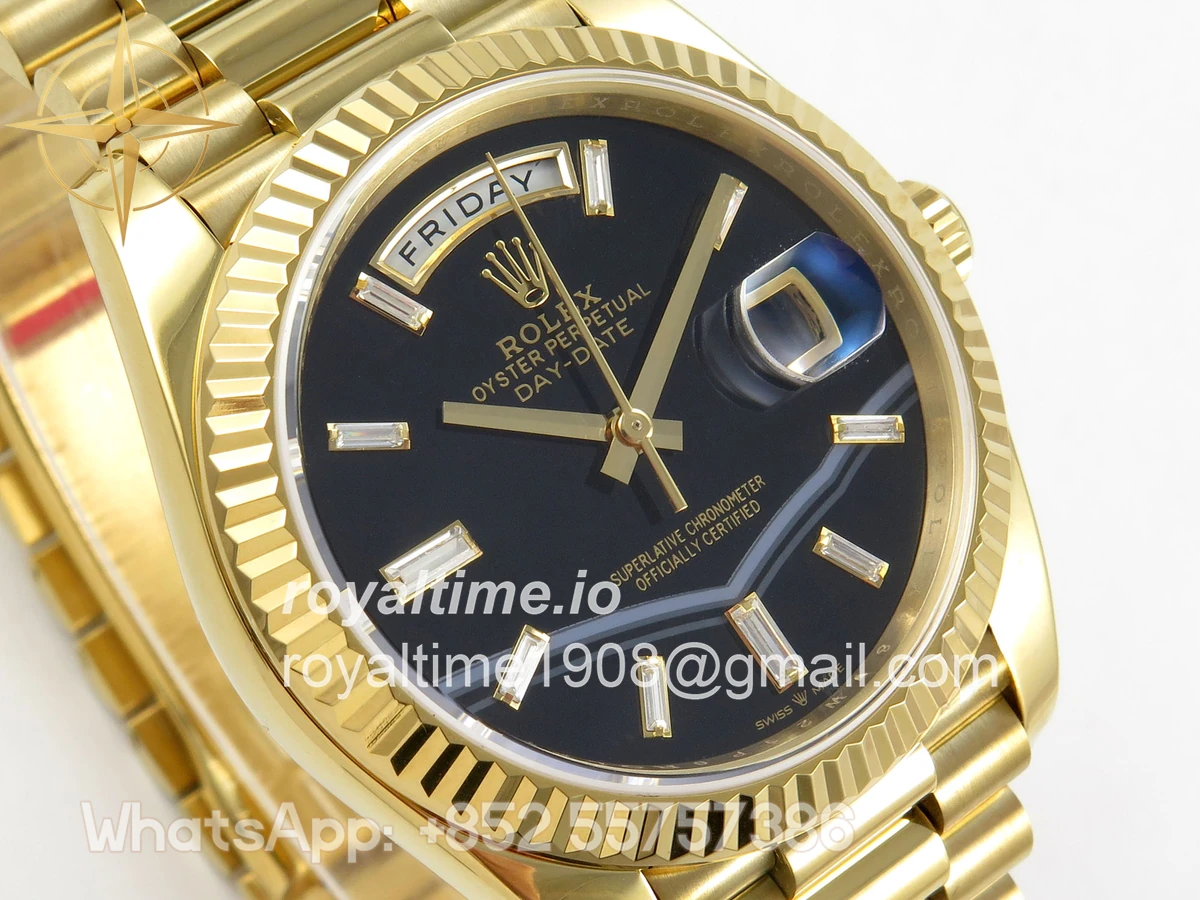 Rolex Day Date 40 YG TMF Black Wave Diamonds Dial on President Bracelet VR3255 (Weighted) 208g - Image 4