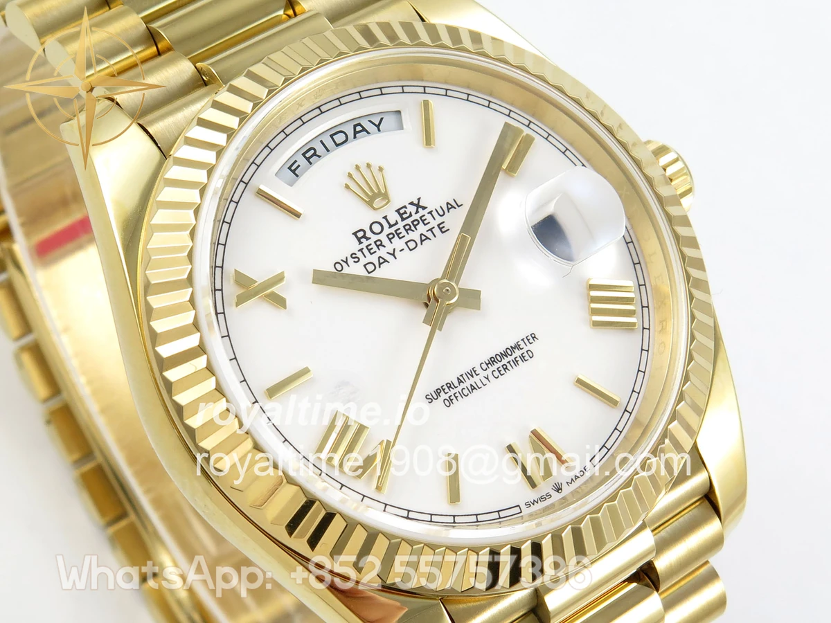 Rolex Day Date 40 YG TMF White Roman Dial on President Bracelet VR3255 (Weighted) 208g - Image 4