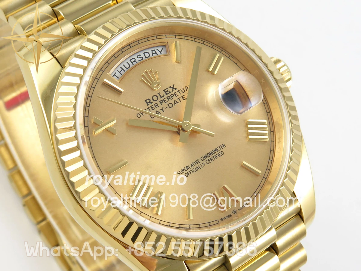 Rolex Day Date 40 YG TMF YG Roman Dial on President Bracelet VR3255 (Weighted) 208g - Image 4