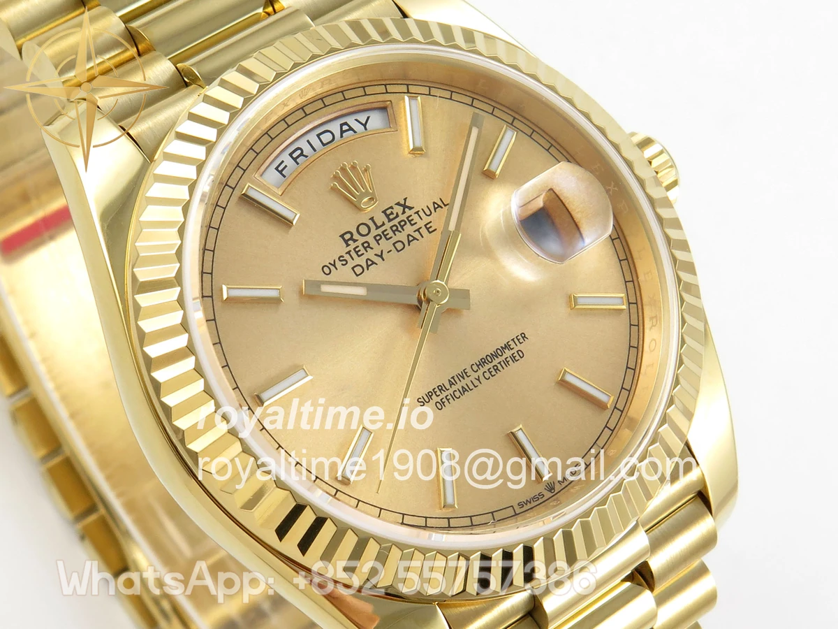 Rolex Day Date 40 YG TMF YG Stick Dial on President Bracelet VR3255 (Weighted) 208g - Image 4