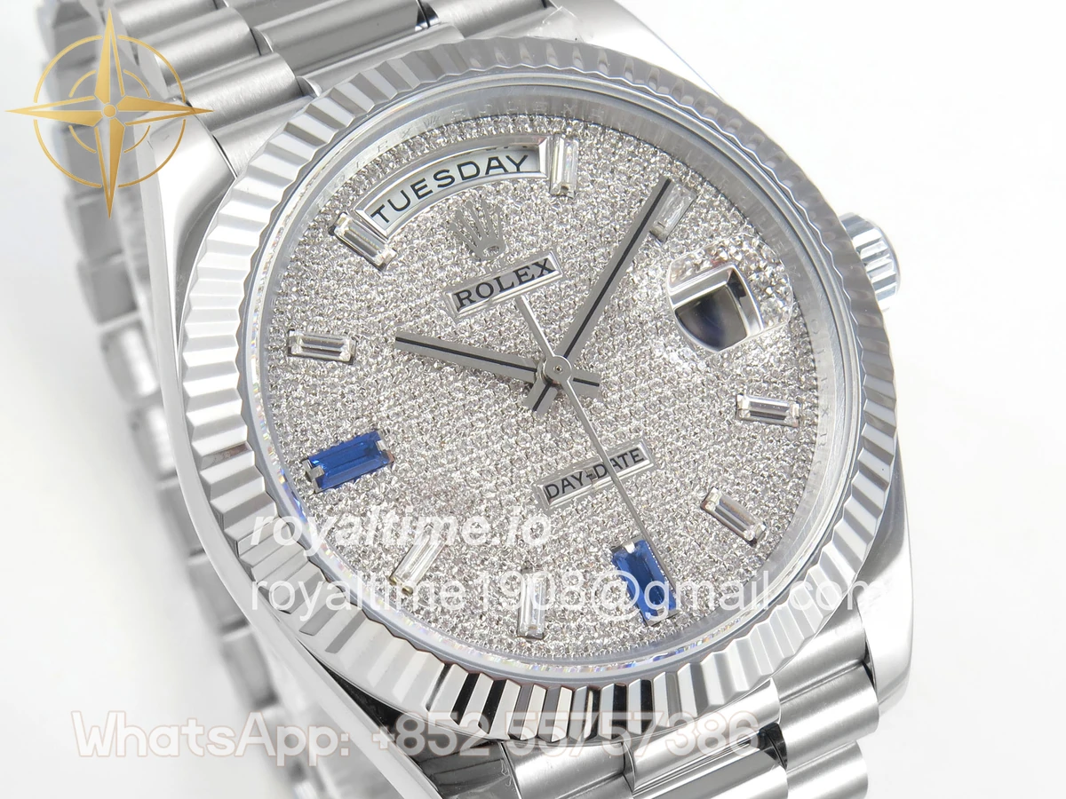 Rolex DayDate 40 SS QF 904L Steel Diamonds Dial on President Bracelet VR3255 V8 (Gain Weight) - Image 4