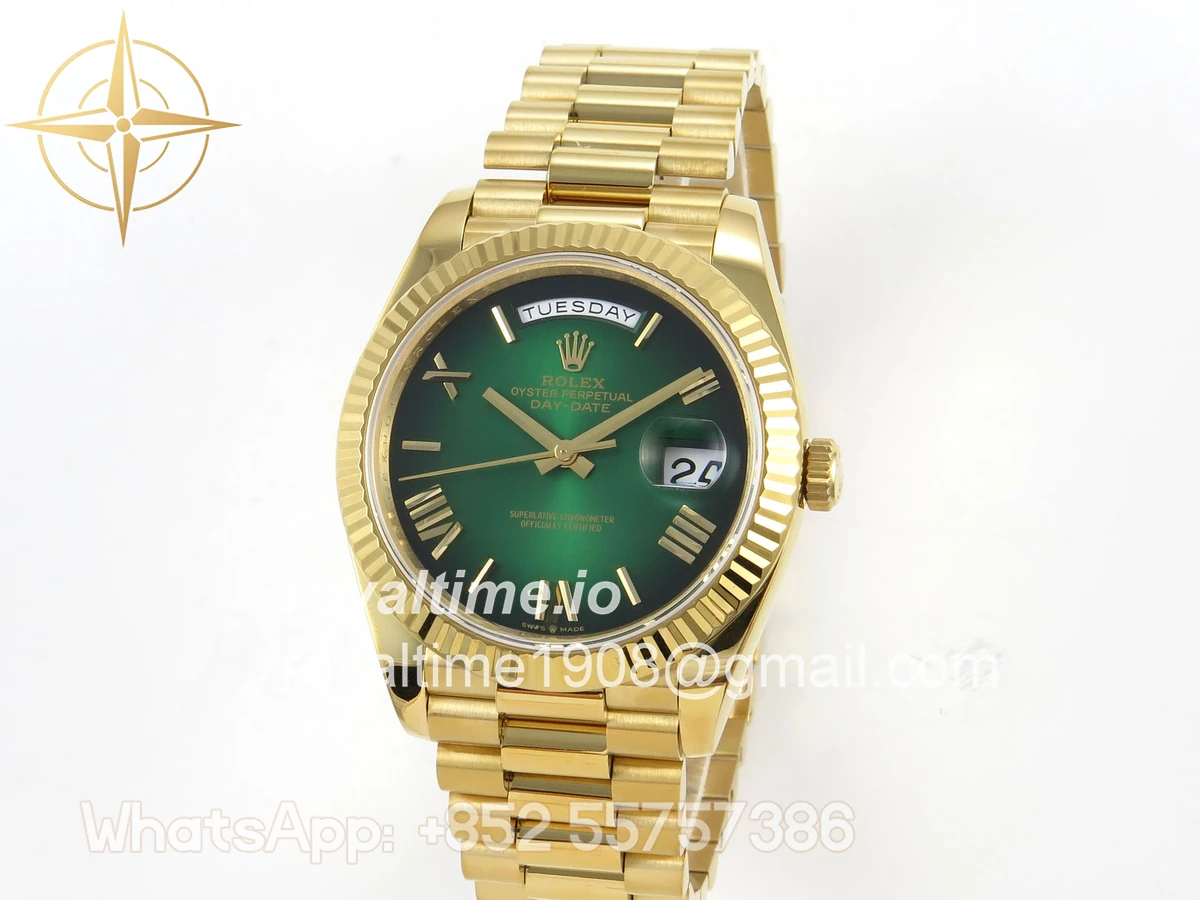 Rolex DayDate 40 YG QF 904L Steel Green Ombre Roman Dial on President Bracelet VR3255 V8 (Gain Weight) - Image 4
