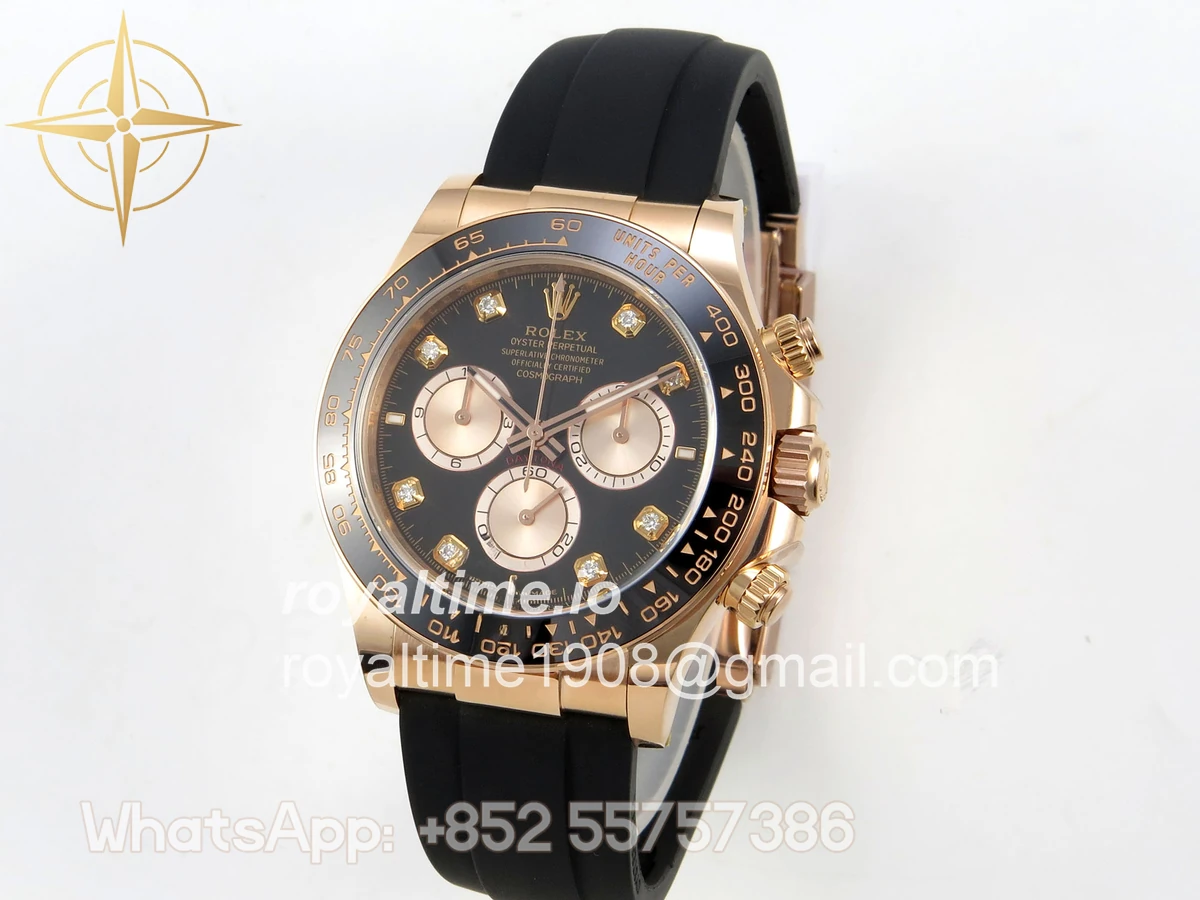Rolex Daytona 126515 ARF Black/RG Diamonds Dial on Oysterflex Strap DD4131 V2 (Weighted) - Image 4