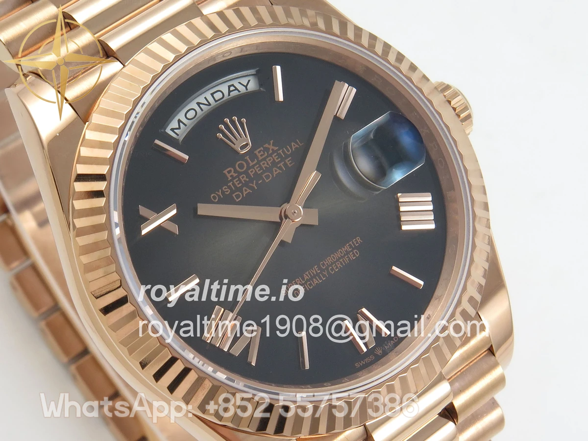 Rolex Day Date 40 RG TMF Brown Ombre Roman Dial on President Bracelet VR3255 (220g) - Image 4