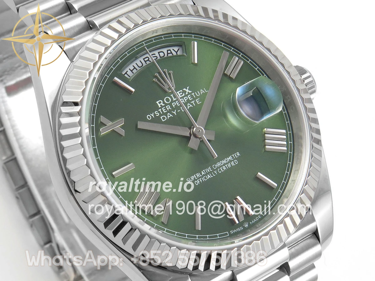 Rolex Day Date 40 SS TMF Green Roman Dial on President Bracelet VR3255 (Weighted) 208g - Image 4