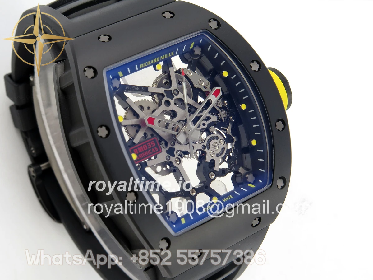 Richard Mille RM035 Americas Manual Carbon/Black Ceramic ZF Skeleton Dial On Black Rubber Strap RMUL1 - Image 4