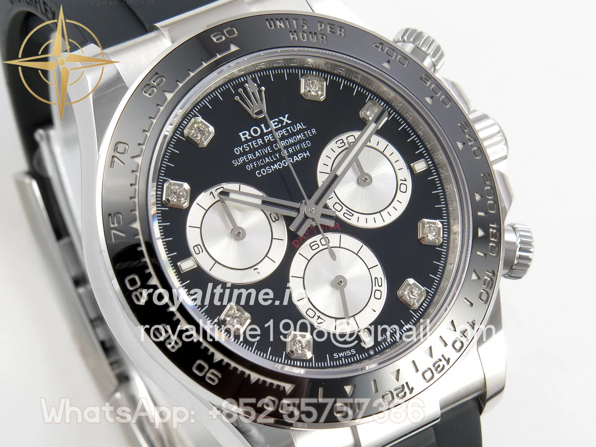 Rolex Daytona 126519 AVF Black/Silver Diamonds Dial on Oysterflex Strap DD4131 (Mod) - Image 4
