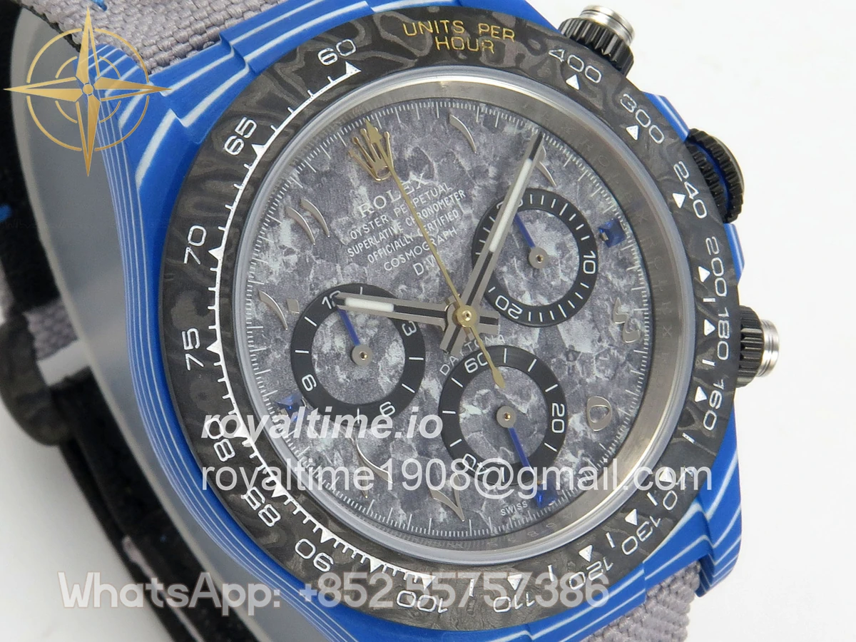 Rolex Daytona DIW Blue Carbon Case DIWF Edition Gray Crystal Dial on Gray Nylon Strap DD4801 - Image 4