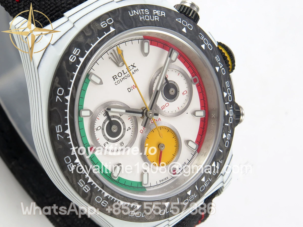 Rolex Daytona DIW Ferrari White Carbon DIWF White Dial on Black Nylon Strap DD4801 - Image 4