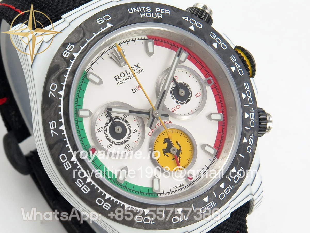 Rolex Daytona DIW Ferrari White Carbon DIWF White Italy Dial on Black Nylon Strap DD4801 - Image 4