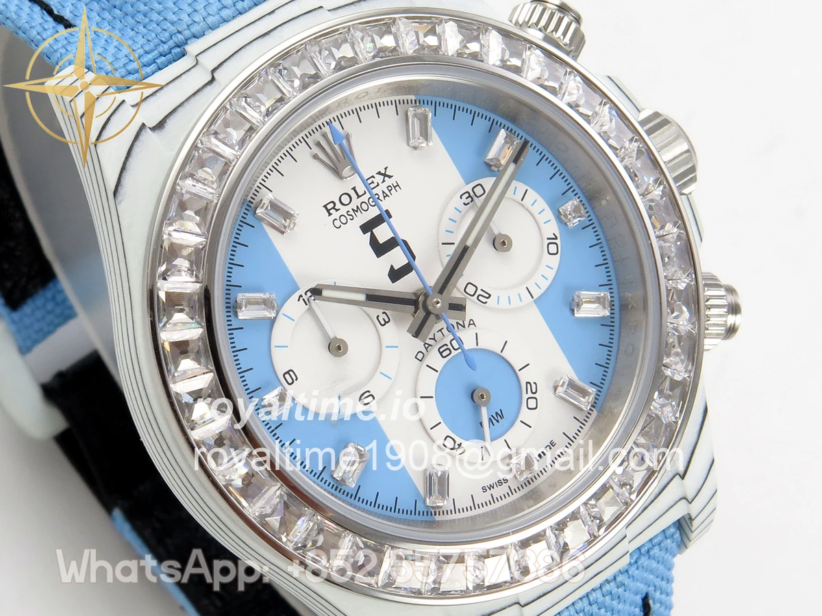 Rolex Daytona DIW White Carbon Case DIWF Edition Baby Blue/White Crystal Dial Crystal Bezel on Baby Blue Nylon Strap DD4801 - Image 4