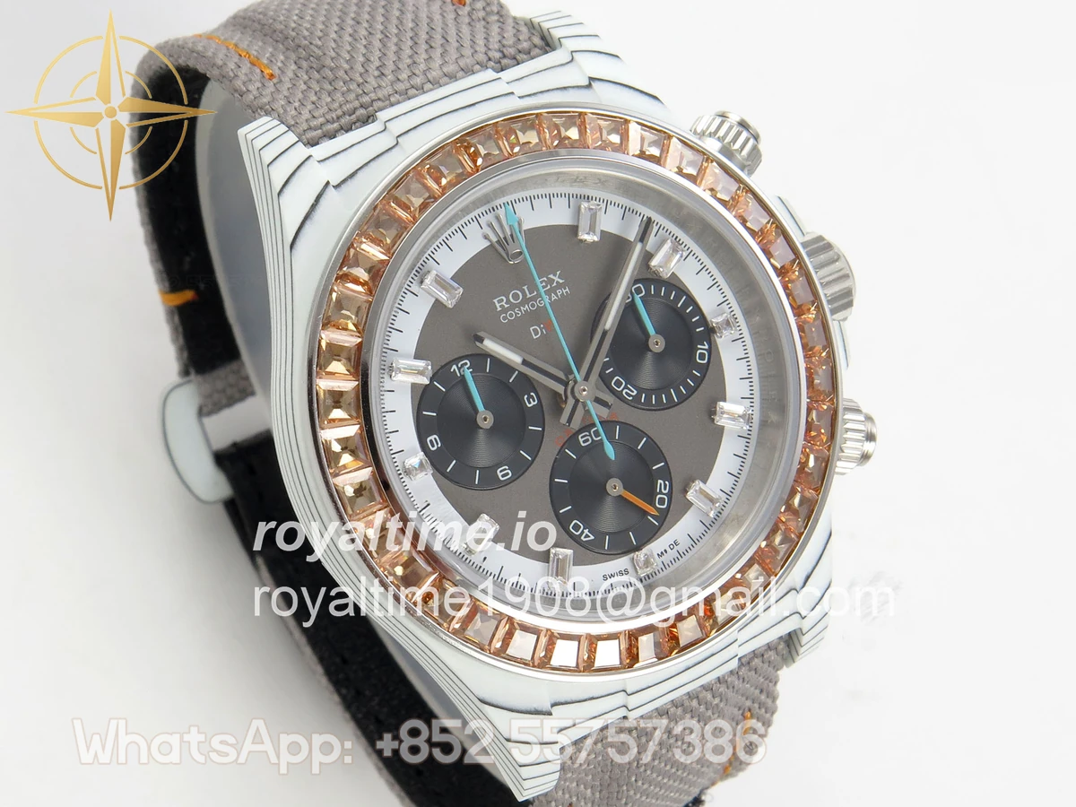Rolex Daytona DIW White Carbon Case DIWF Edition Gray/Black Crystal Dial Crystal Bezel on Gray Nylon Strap DD4801 - Image 4