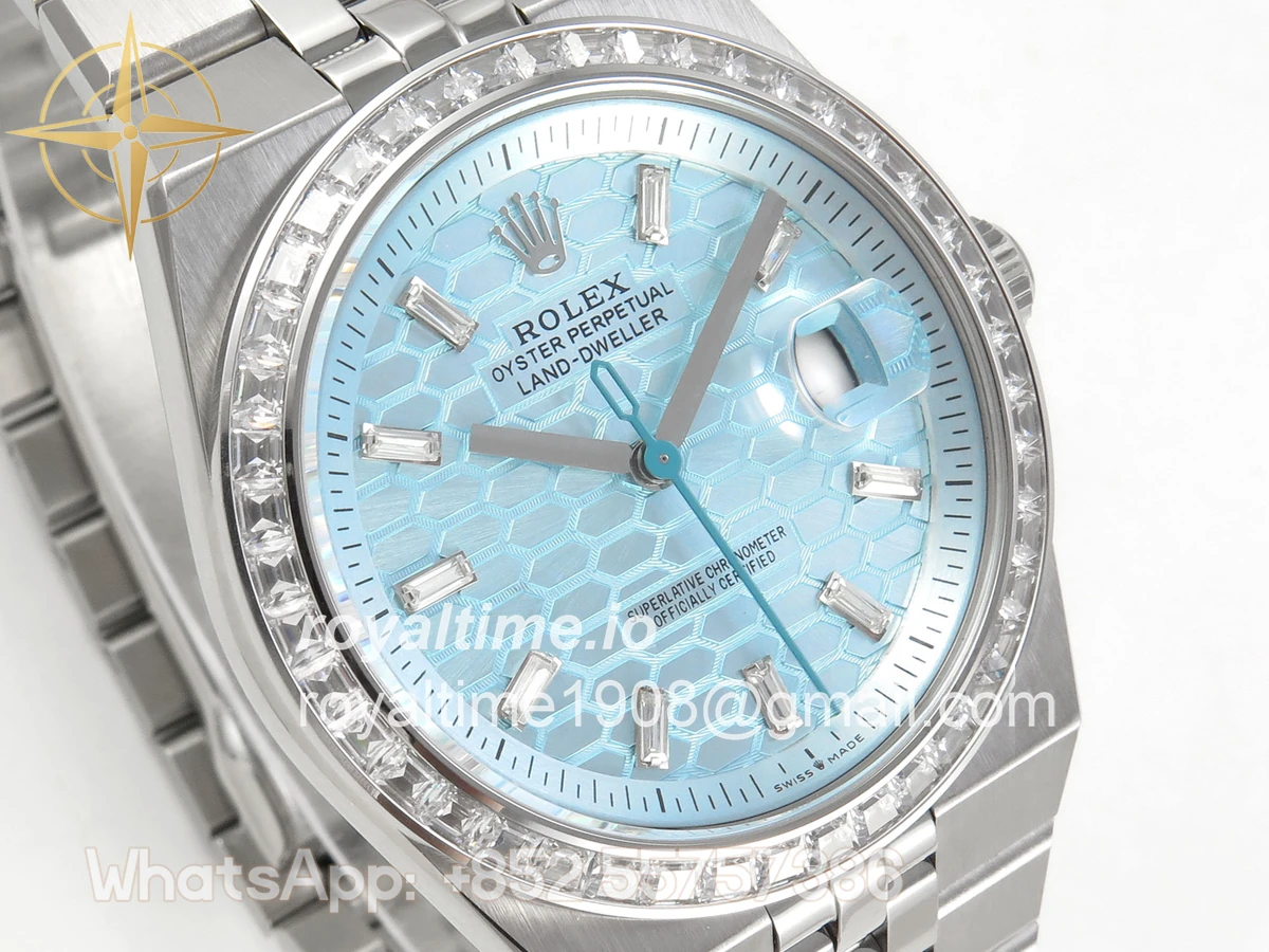Rolex Land Dweller 127336 DIWF Ice Blue Textured Dial Diamonds Bezel on SS Bracelet A7135 - Image 4