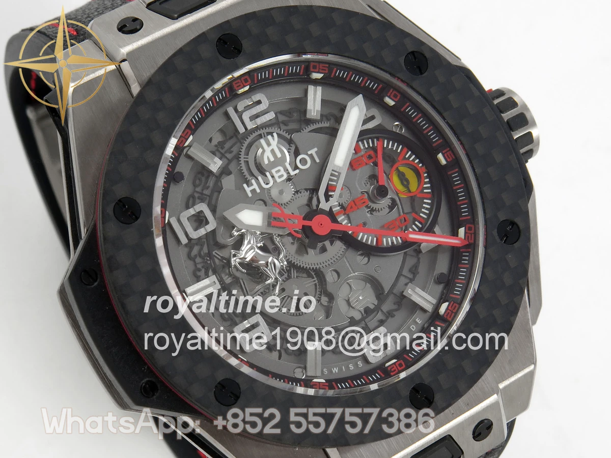 Hublot Big Bang Ferrari Titanium HBBF Carbon Fiber Bezel on Black Leather Strap A1241 - Image 4