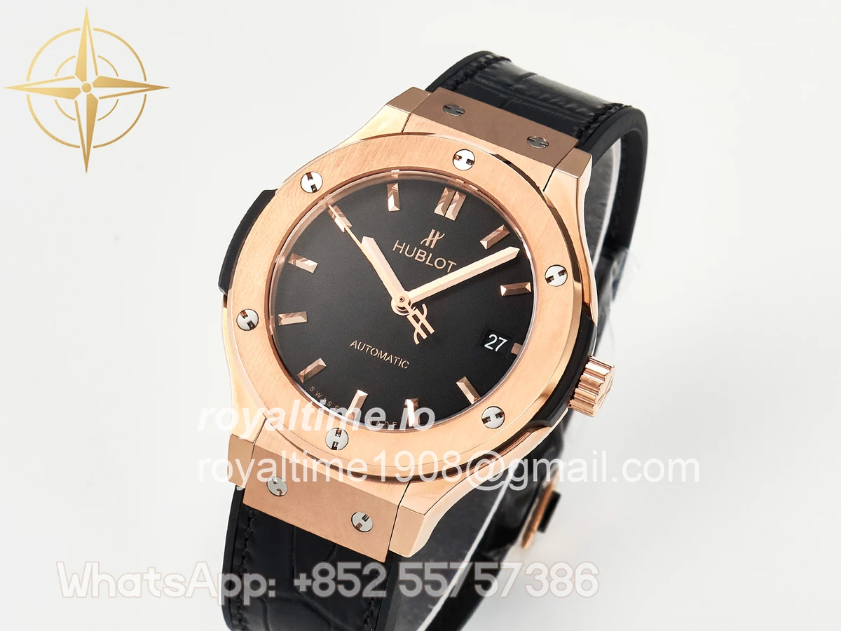 Hublot Classic Fusion 38mm RG JJF Black Dial on Black Gummy Leather Strap - Image 4