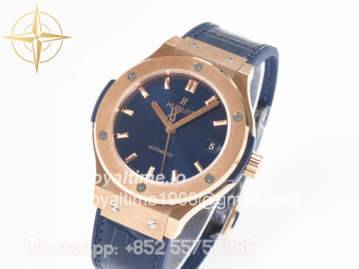 Hublot Classic Fusion 38mm RG JJF Blue Dial on Blue Gummy Leather Strap - Image 4