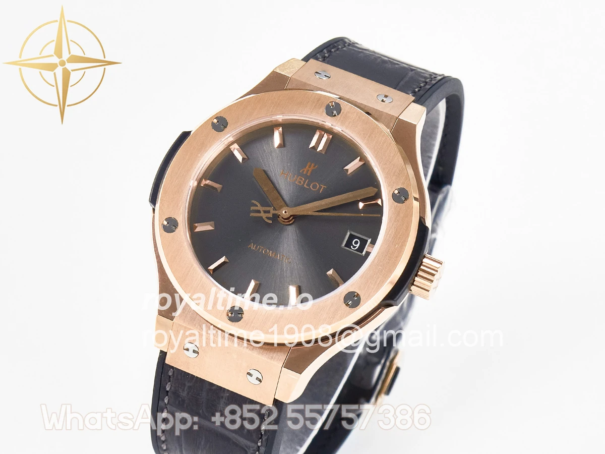 Hublot Classic Fusion 38mm RG JJF Gray Dial on Black Gummy Leather Strap - Image 4