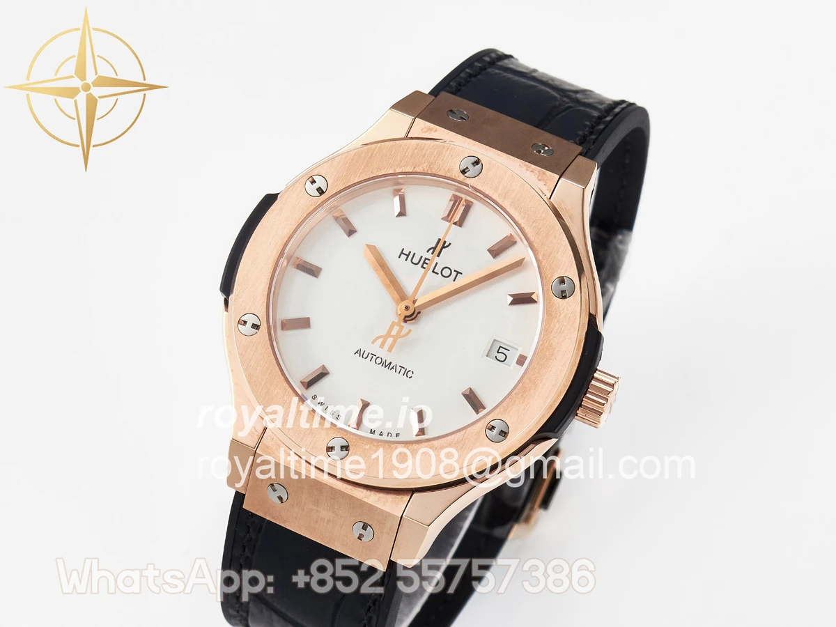 Hublot Classic Fusion 38mm RG JJF White Dial on Black Gummy Leather Strap - Image 4