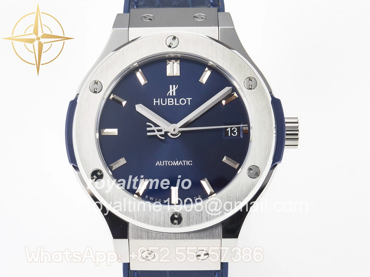 Hublot Classic Fusion 38mm SS JJF Blue Dial on Blue Gummy Leather Strap - Image 4