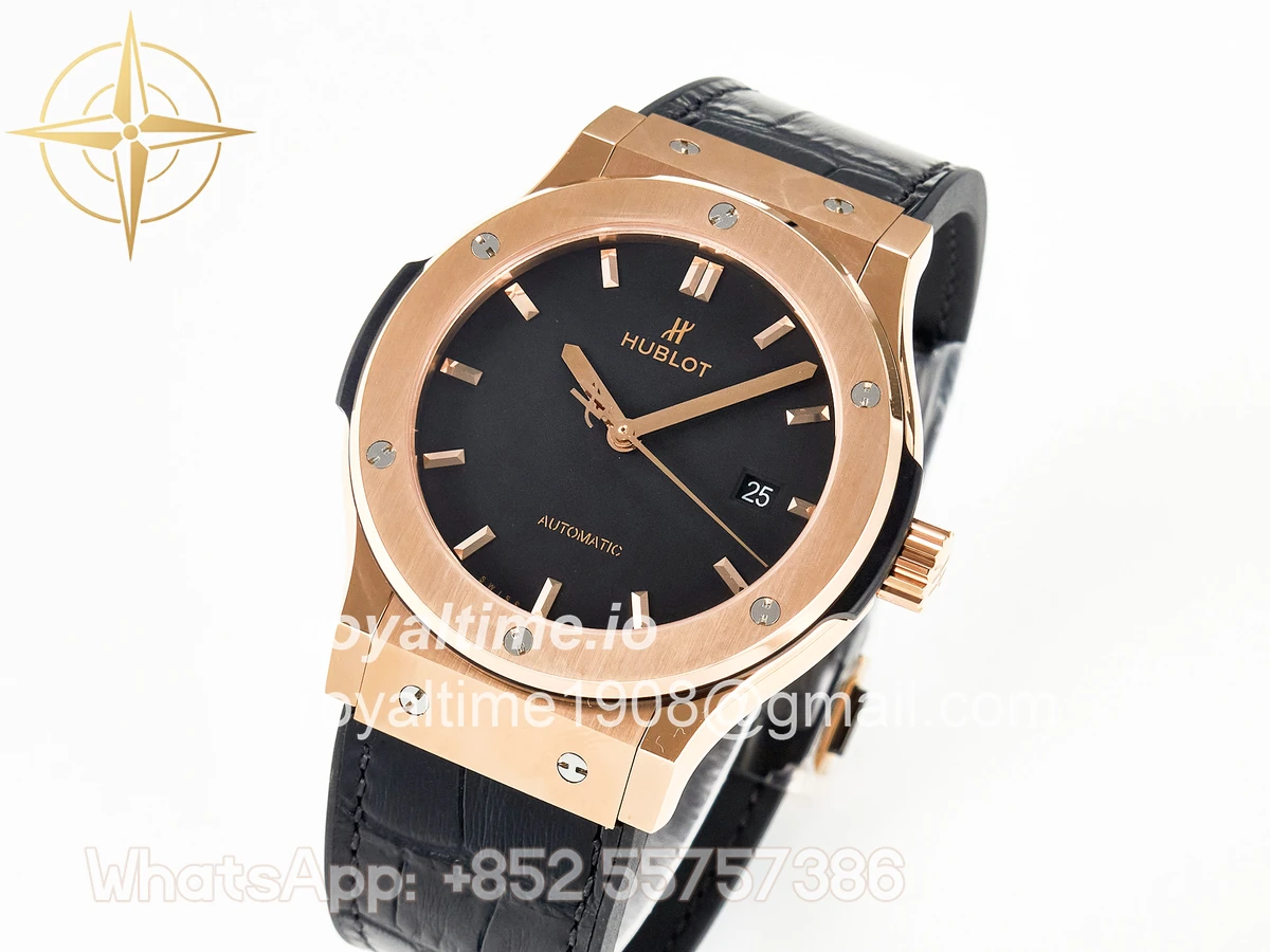 Hublot Classic Fusion 42mm RG JJF Black Dial on Black Gummy Leather Strap - Image 4