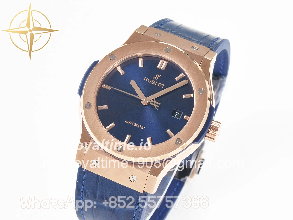 Hublot Classic Fusion 42mm RG JJF Blue Dial on Blue Gummy Leather Strap - Image 4