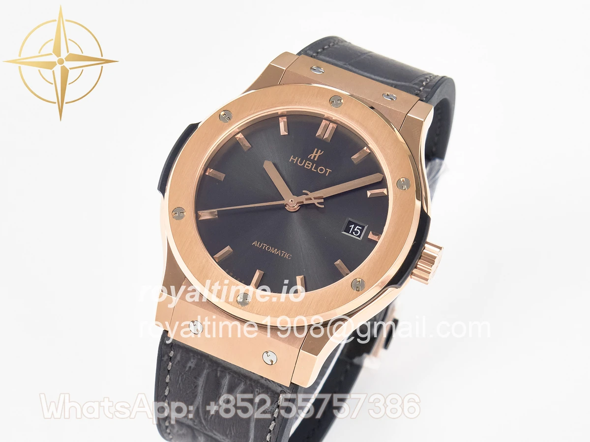 Hublot Classic Fusion 42mm RG JJF Gray Dial on Black Gummy Leather Strap - Image 4