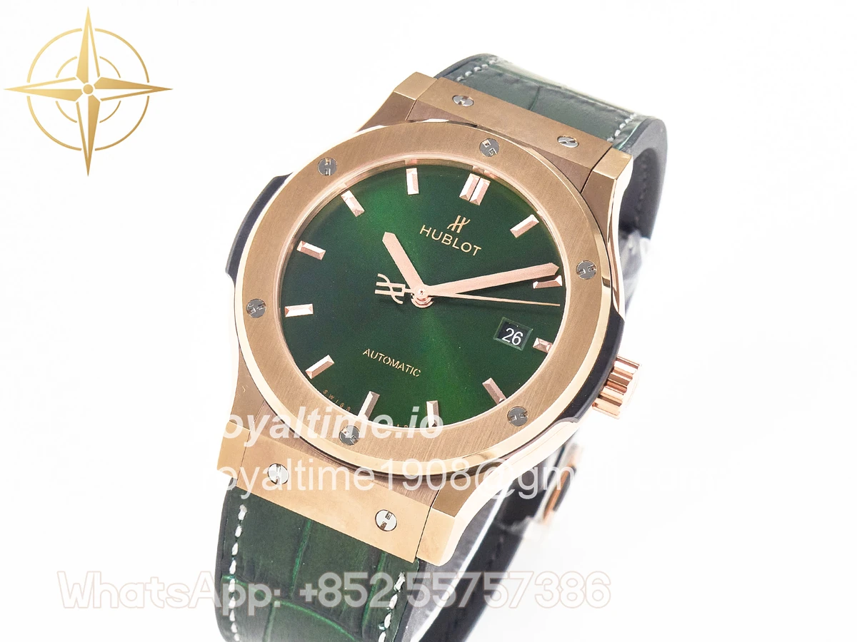 Hublot Classic Fusion 42mm RG JJF Green Dial on Green Gummy Leather Strap - Image 4