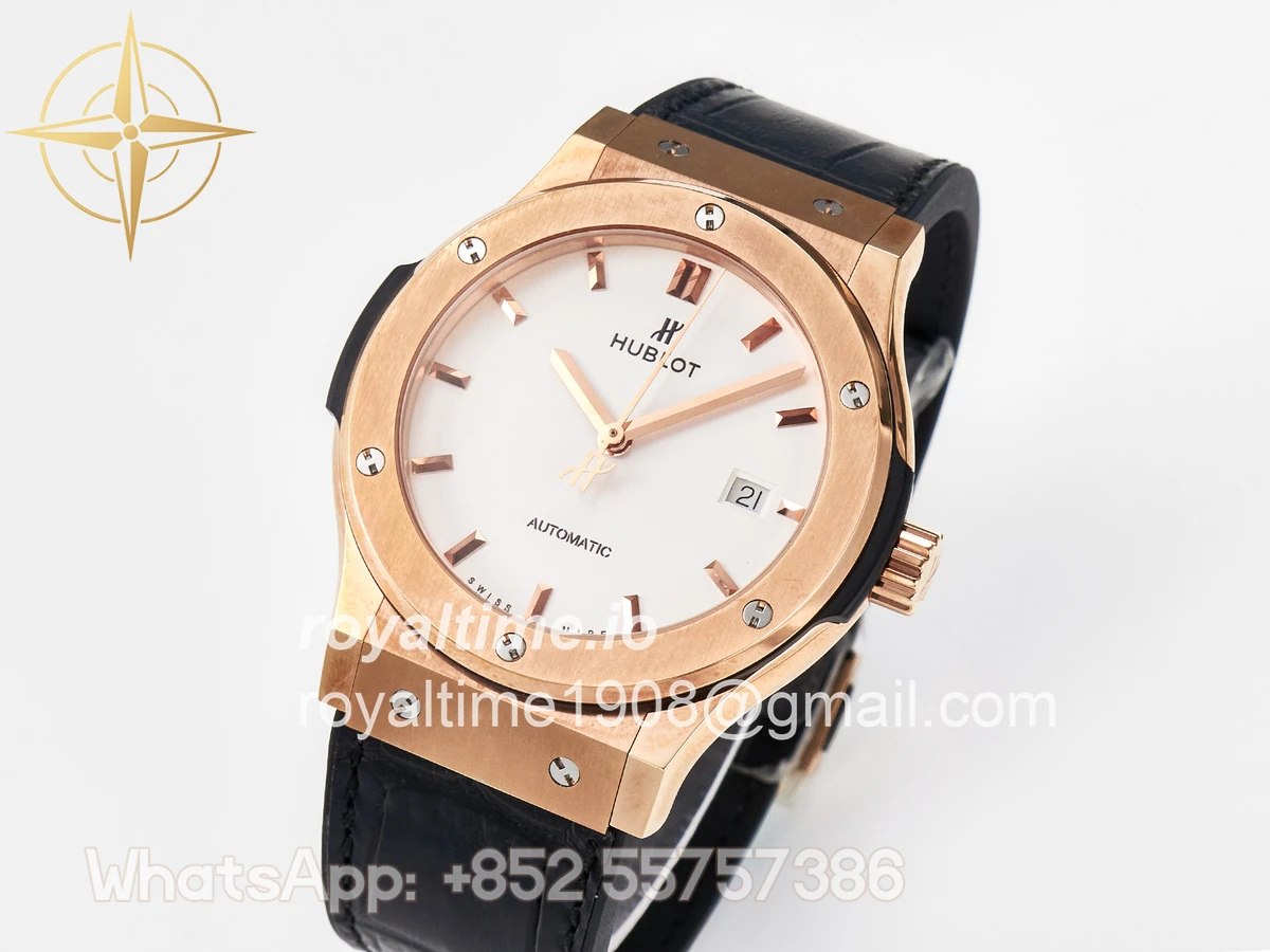 Hublot Classic Fusion 42mm RG JJF White Dial on Black Gummy Leather Strap - Image 4