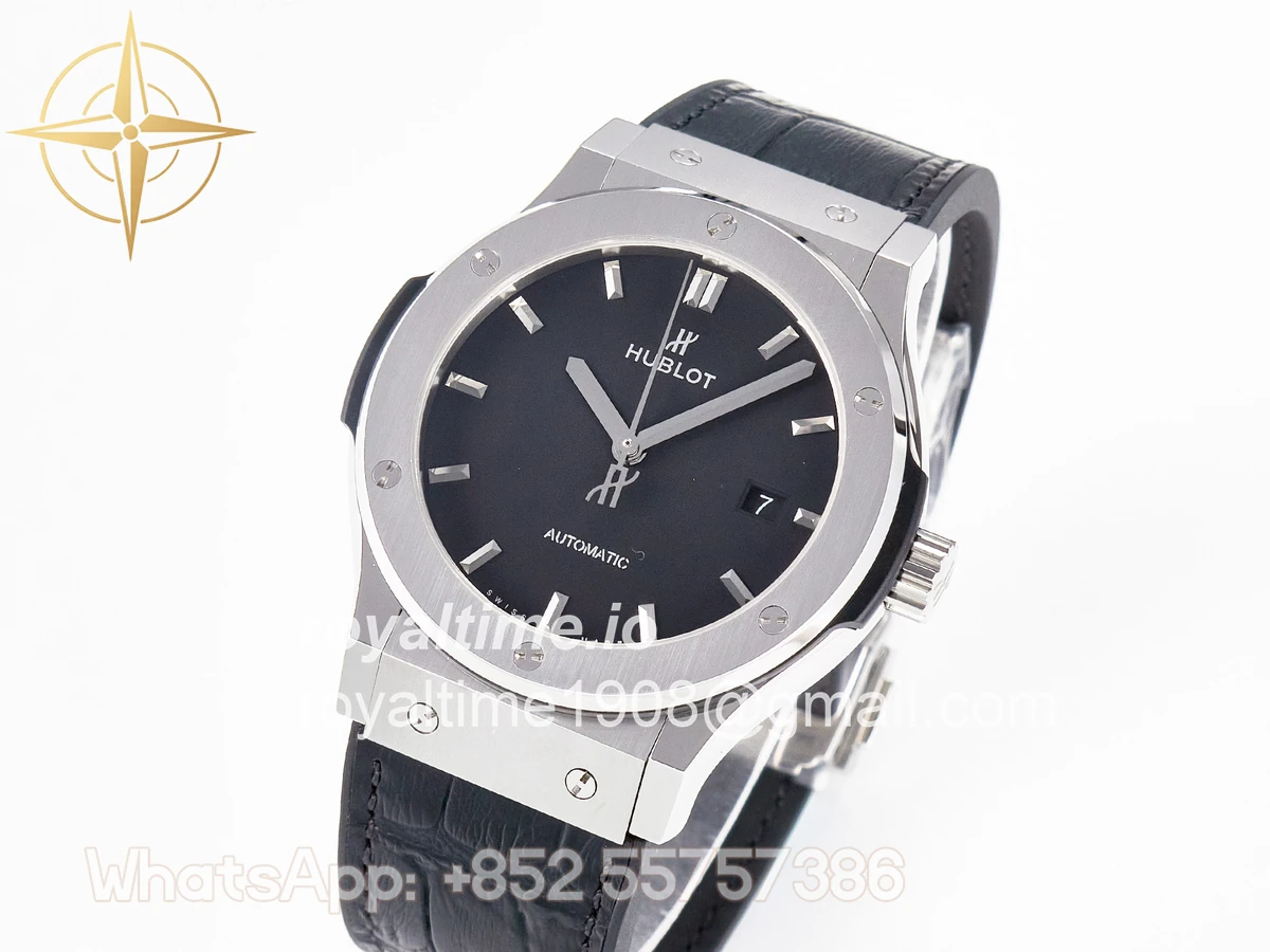 Hublot Classic Fusion 42mm SS JJF Black Dial on Black Gummy Leather Strap - Image 4