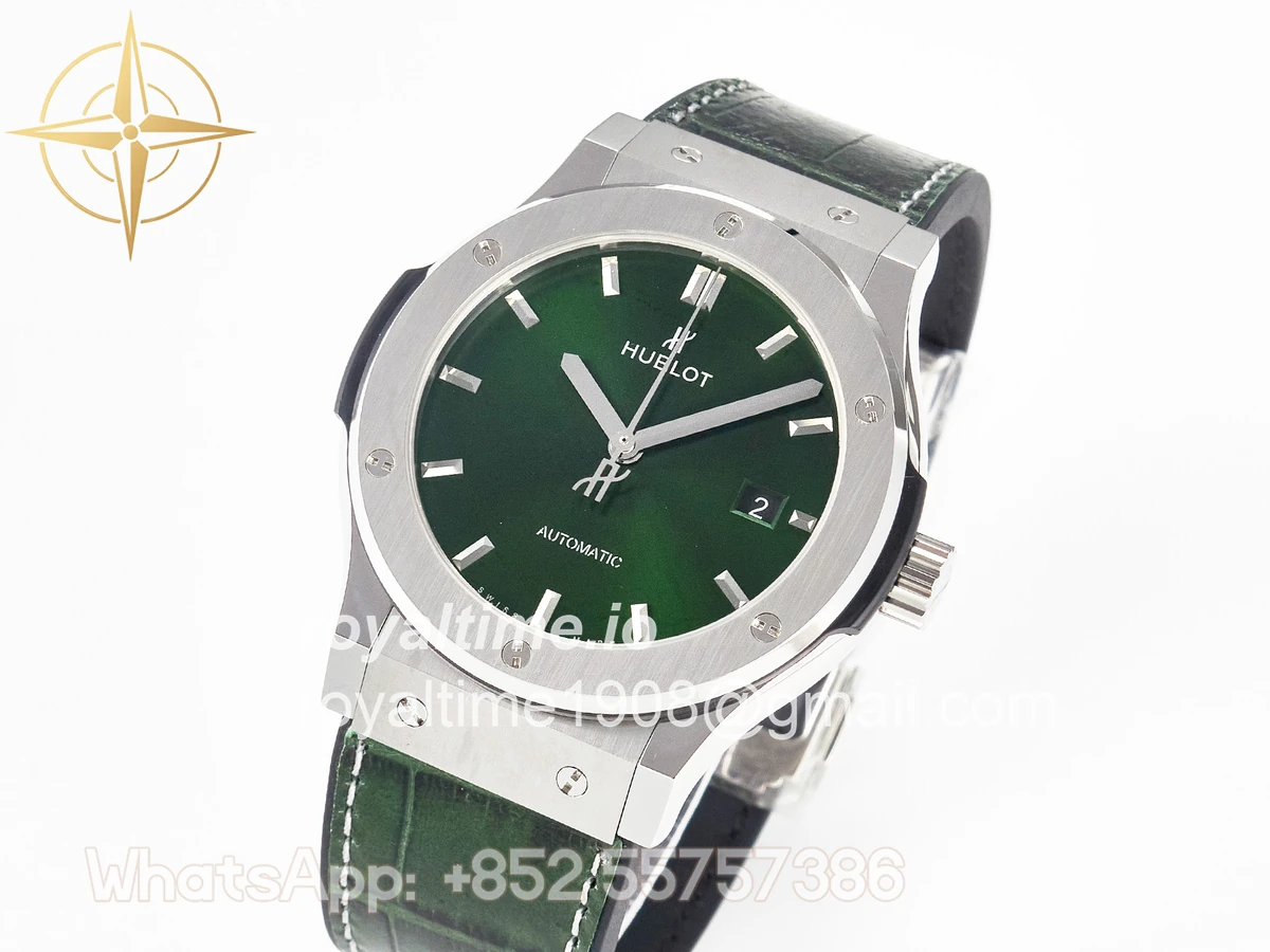 Hublot Classic Fusion 42mm SS JJF Green Dial on Green Gummy Leather Strap - Image 4