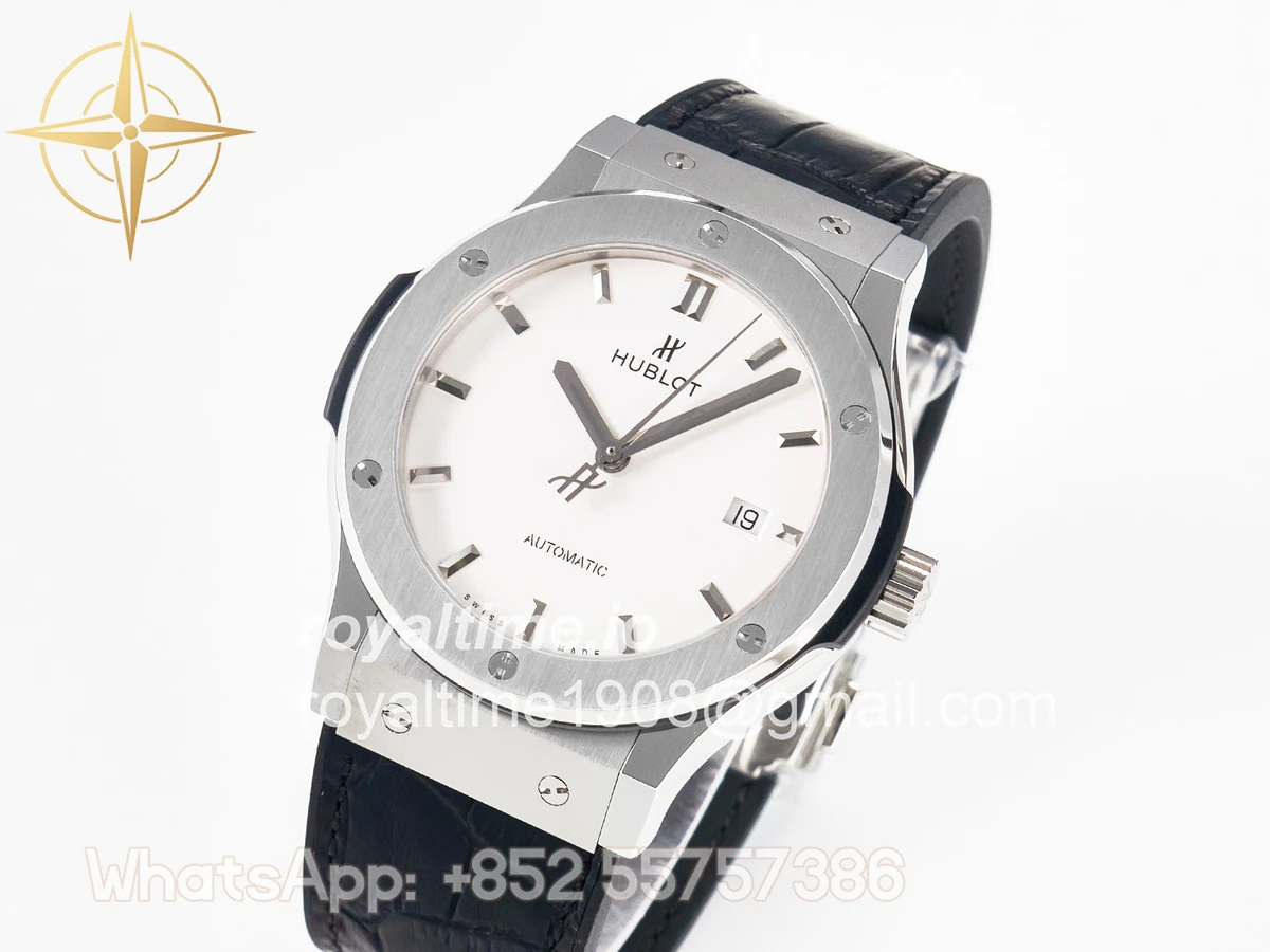 Hublot Classic Fusion 42mm SS JJF White Dial on Black Gummy Leather Strap - Image 4
