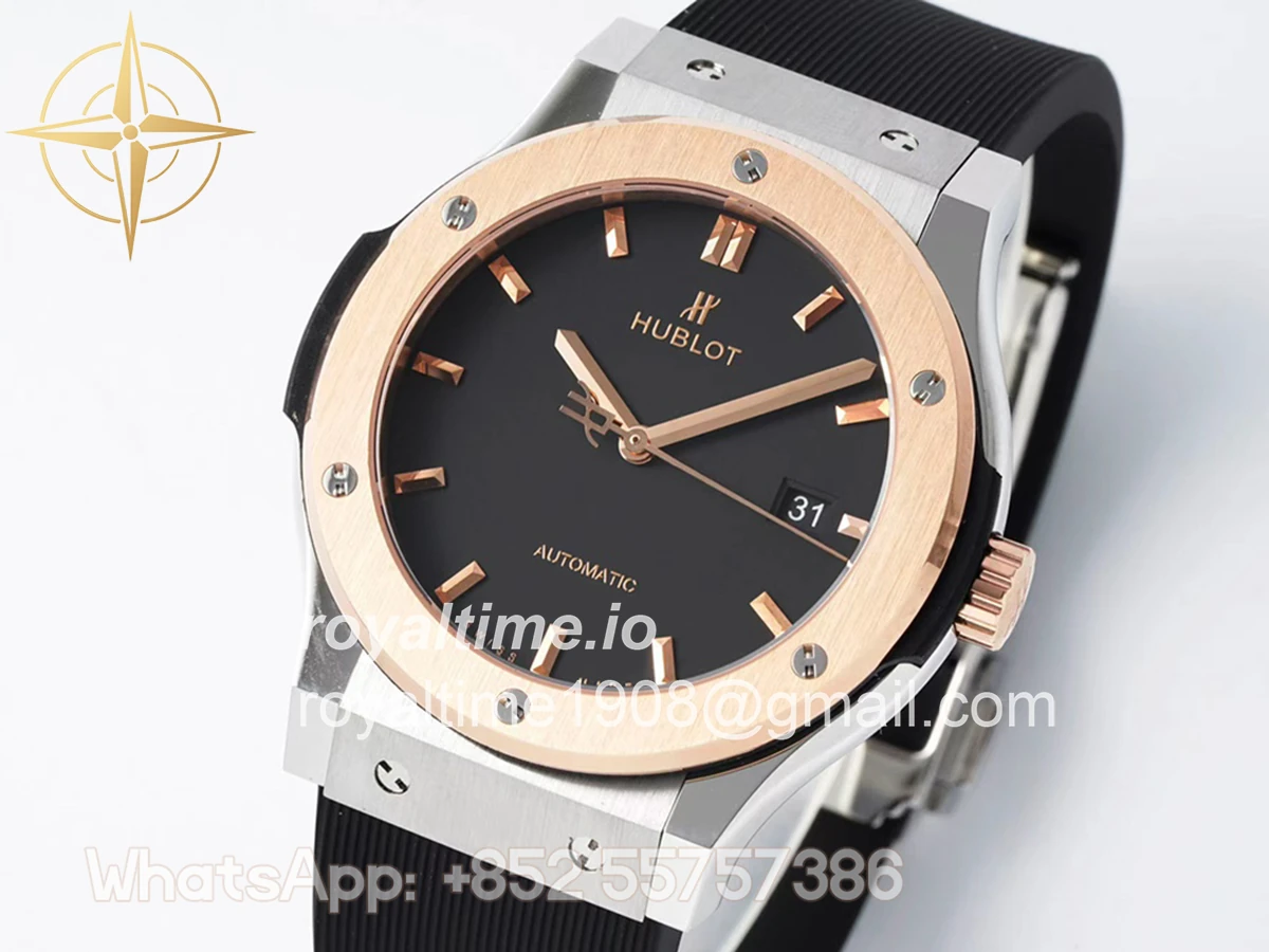 Hublot Classic Fusion Automatic 42mm Black Dial on Steel/Rose Gold on Rubber Strap - Image 4