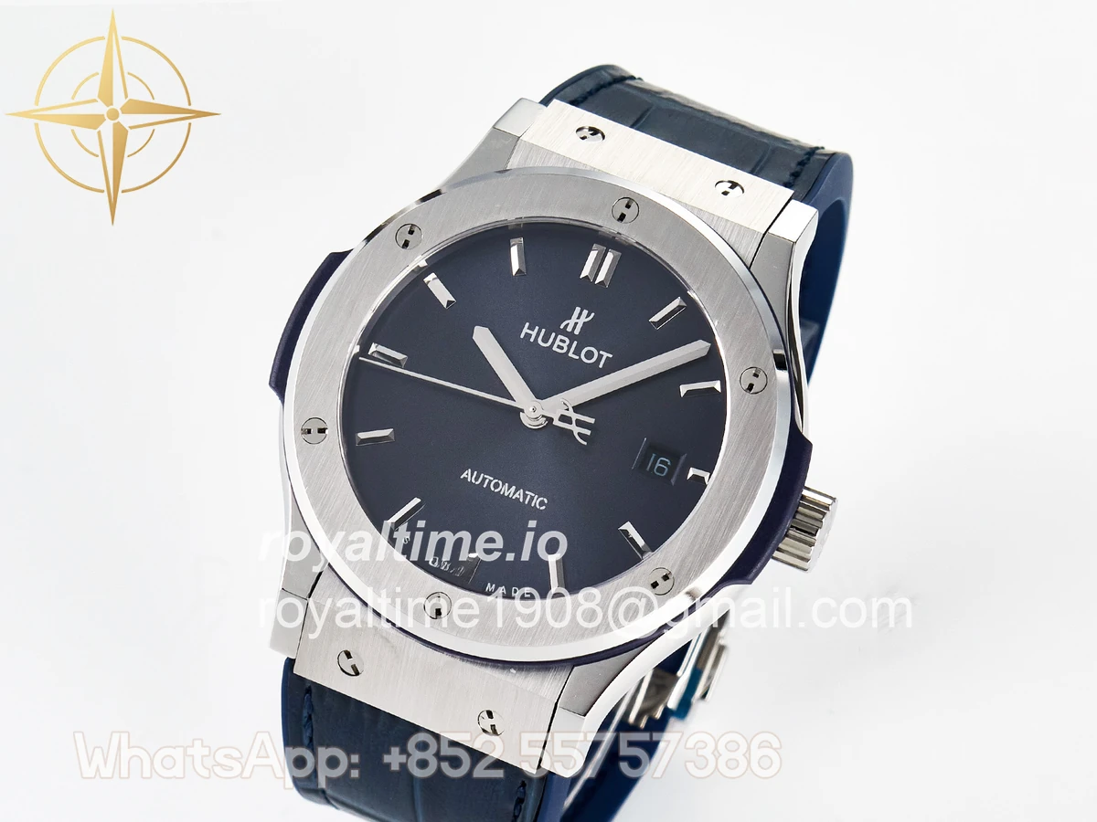Hublot Classic Fusion Bang 42mm HBF Blue Dial on Blue Leather Strap A2892 - Image 4