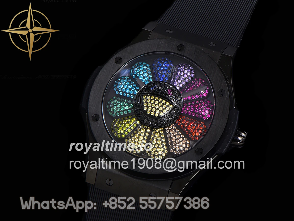 Hublot Classic Fusion Takashi Murakami 45mm Sunflower Dial in DLC on Rubber Strap - Image 4