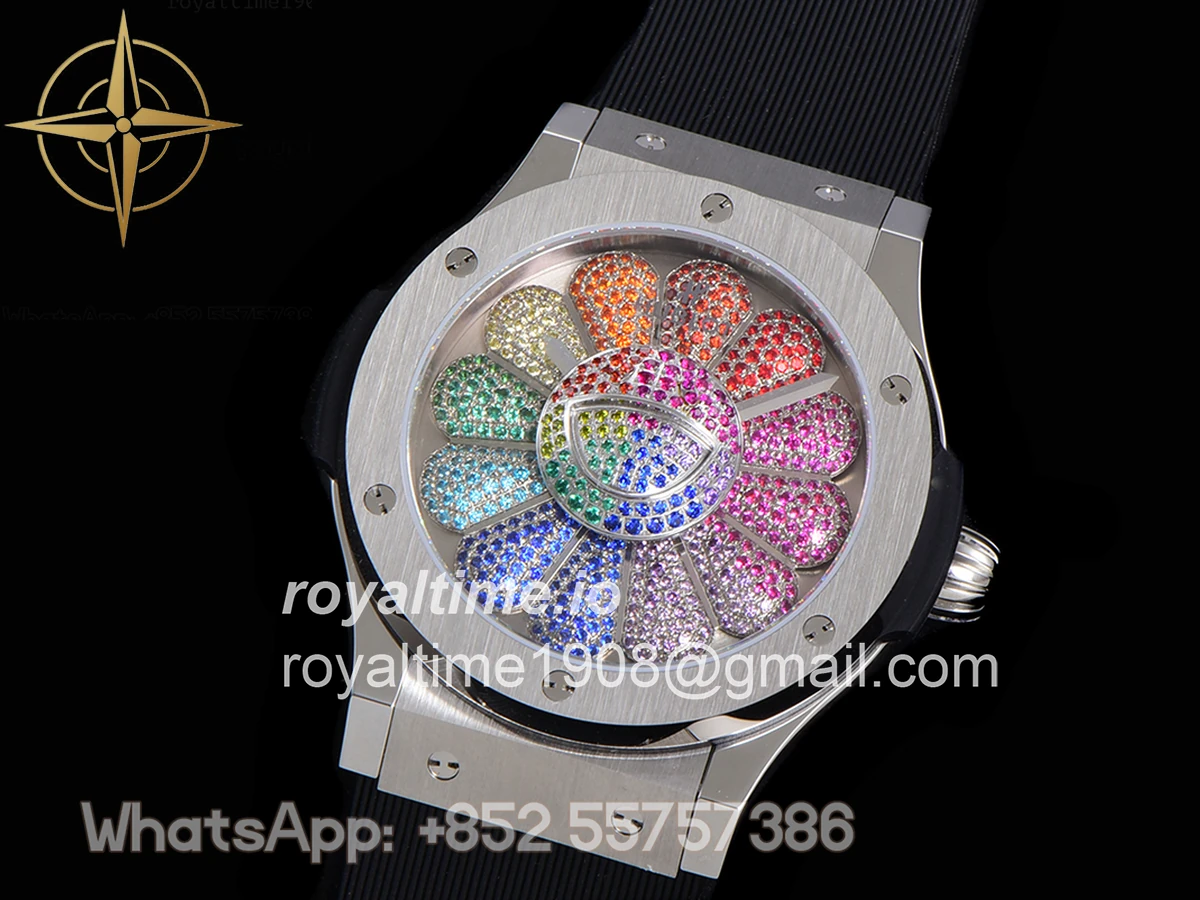 Hublot Classic Fusion Takashi Murakami 45mm Sunflower Dial in Steel on Rubber Strap - Image 4