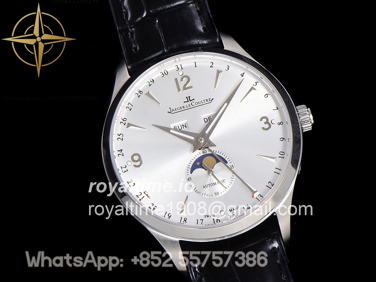 Jaeger-LeCoultre Master Calendar Silver Dial in Steel on Black Leather Strap - Image 4