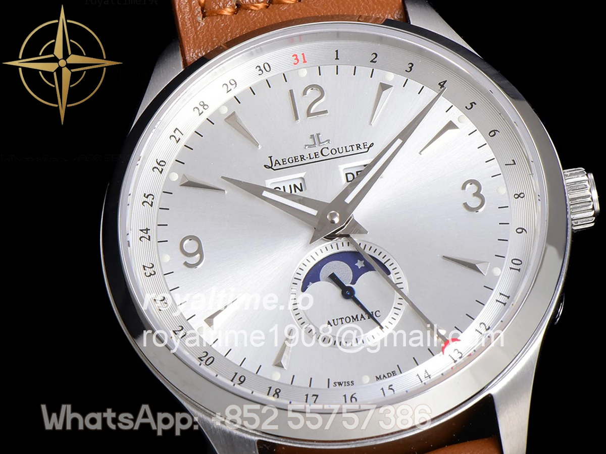 Jaeger-LeCoultre Master Calendar Silver Dial in Steel on Brown Leather Strap - Image 4