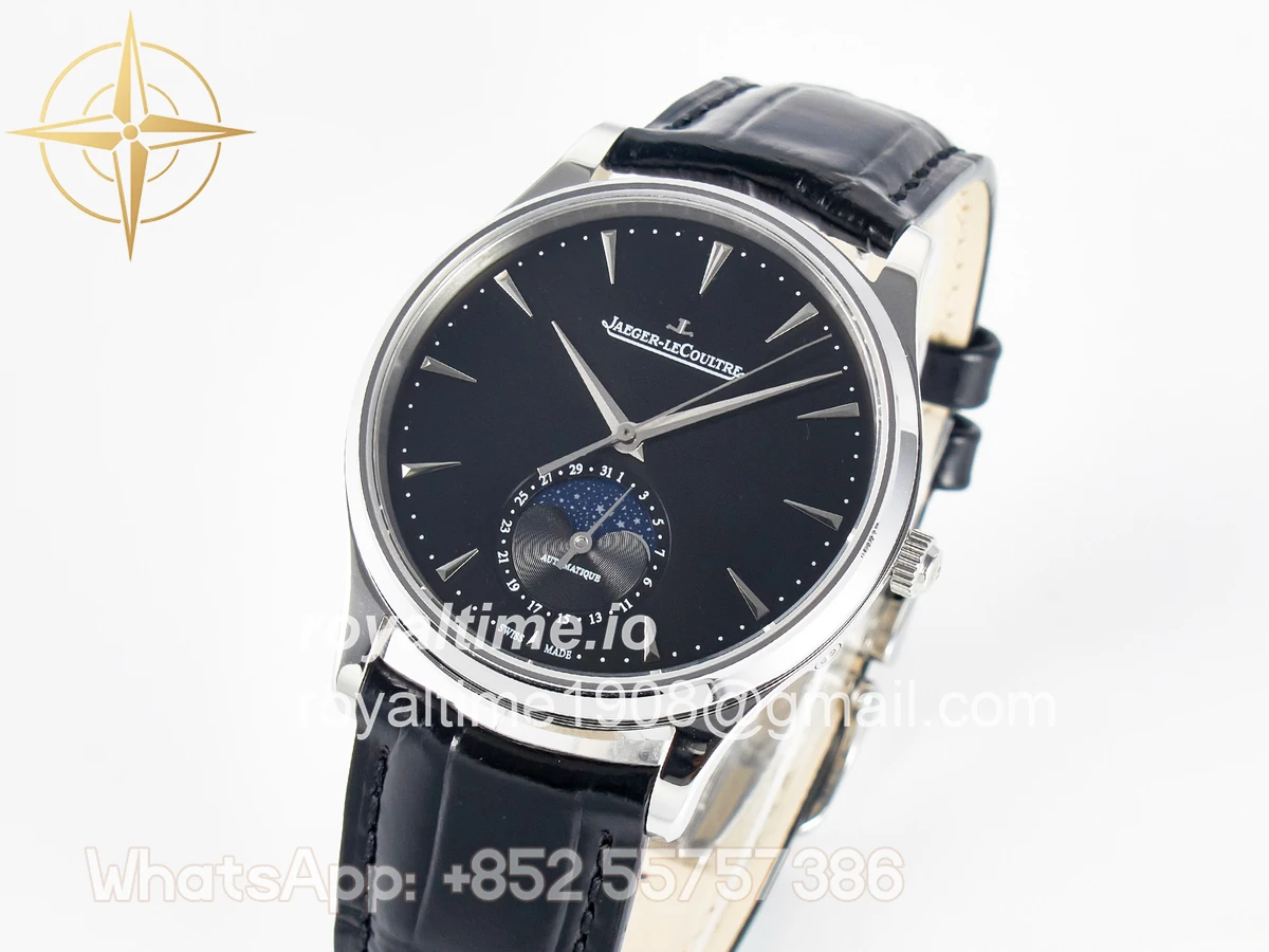Jaeger-LeCoultre Master Ultra Thin Moon 1368420 SS Z+F Black Dial on Black Leather Strap SA925 - Image 4