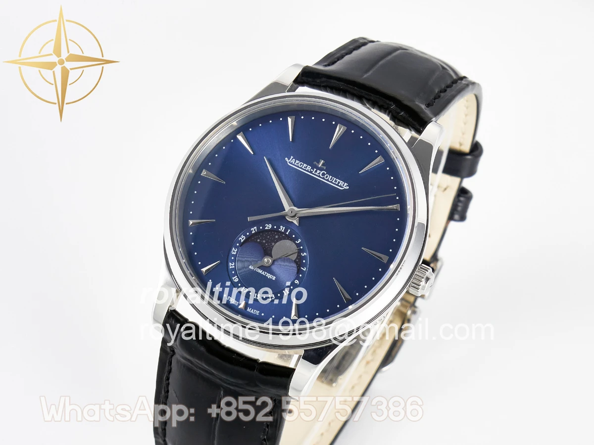 Jaeger-LeCoultre Master Ultra Thin Moon 1368420 SS Z+F Blue Dial on Black Leather Strap SA925 - Image 4