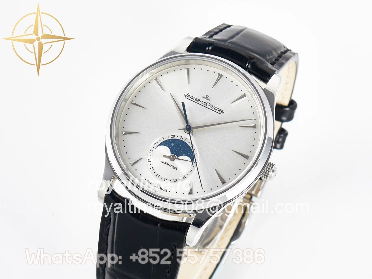 Jaeger-LeCoultre Master Ultra Thin Moon 1368420 SS Z+F White Dial on Black Leather Strap SA925 - Image 4