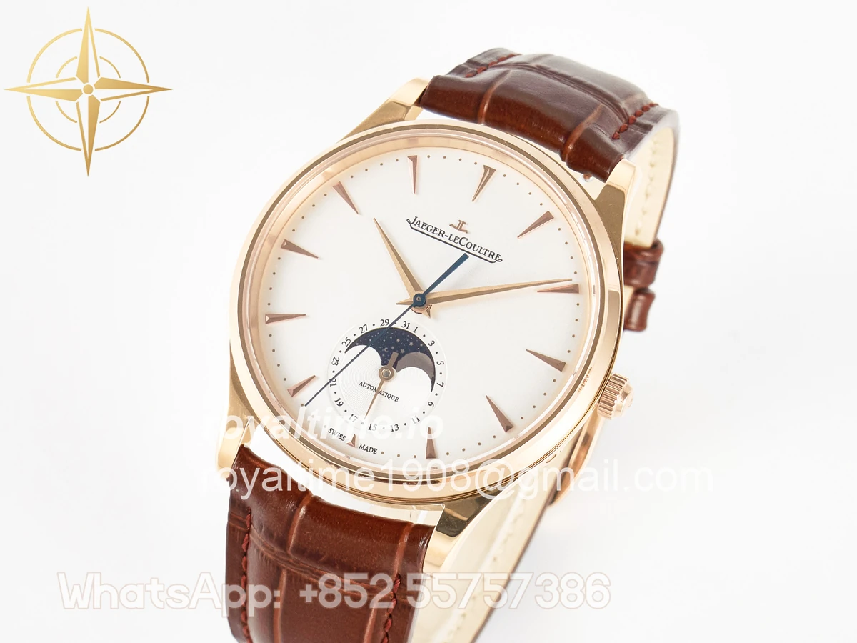 Jaeger-LeCoultre Master Ultra Thin Moon RG Z+F White Dial on Brown Leather Strap A925 - Image 4