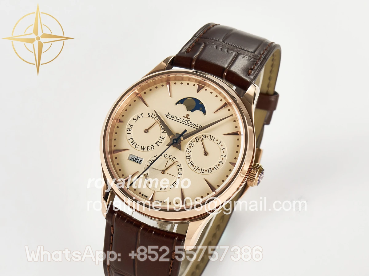 Jaeger-LeCoultre Master Ultra Thin Perpetual Calendar RG V9F Cream Dial on Brown Leather Strap A868 V2 - Image 4