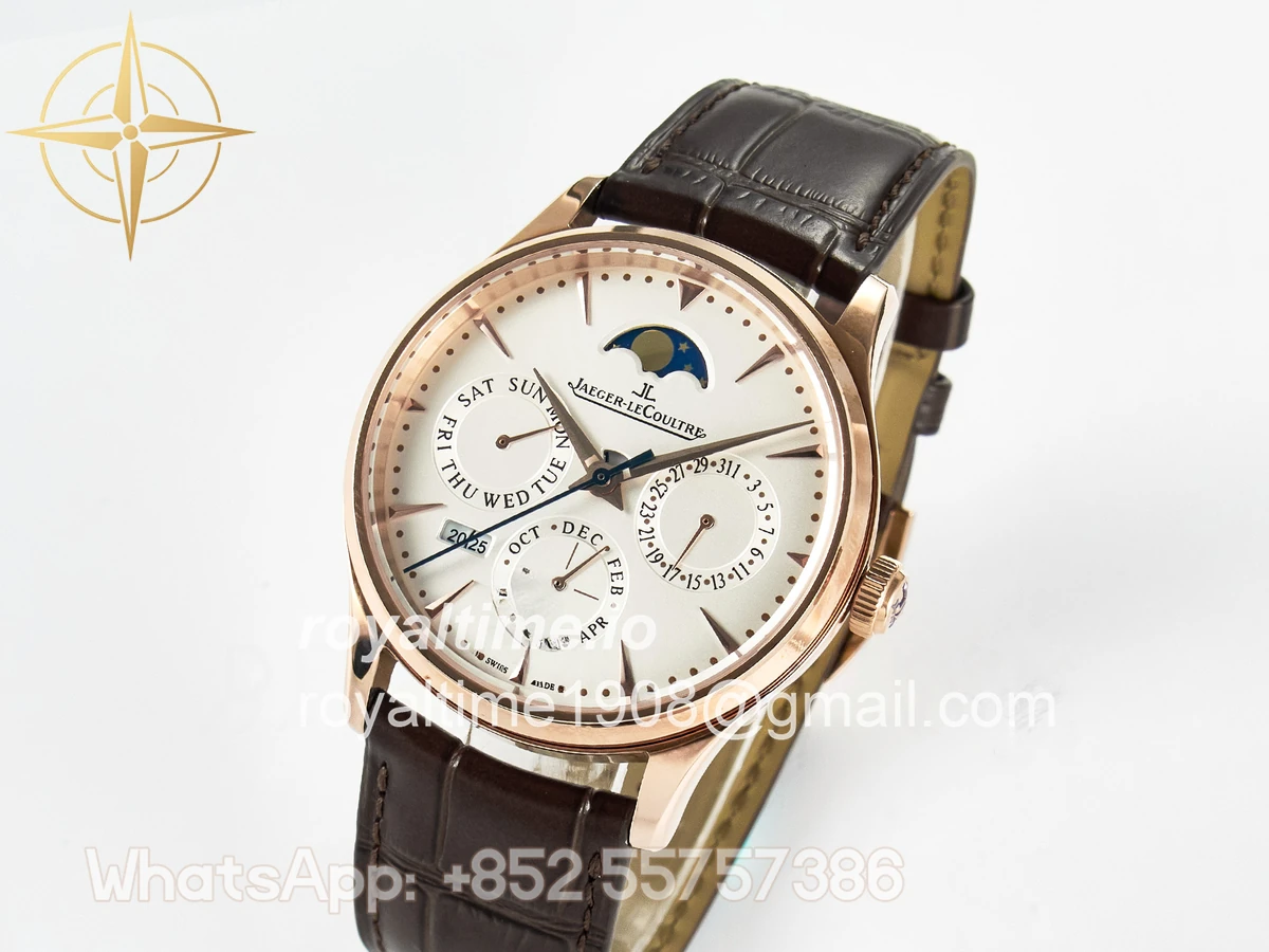 Jaeger-LeCoultre Master Ultra Thin Perpetual Calendar RG V9F White Dial on Brown Leather Strap A868 V2 - Image 4