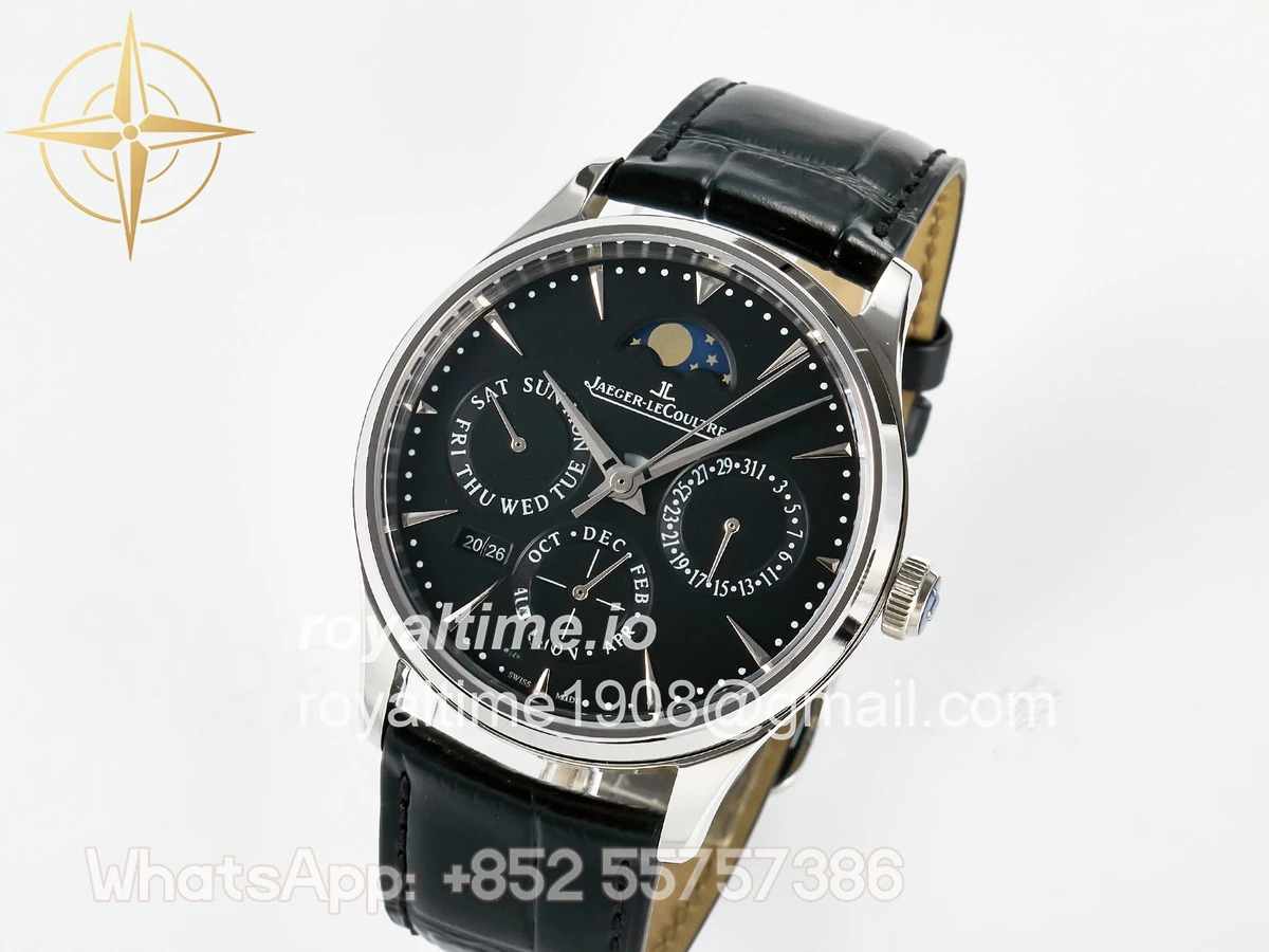 Jaeger-LeCoultre Master Ultra Thin Perpetual Calendar SS V9F Black Dial on Black Leather Strap A868 V2 - Image 4
